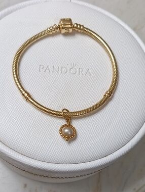 Pandora Solid 14k Gold Pearl Dangle Vintage Pendant/Charm Only